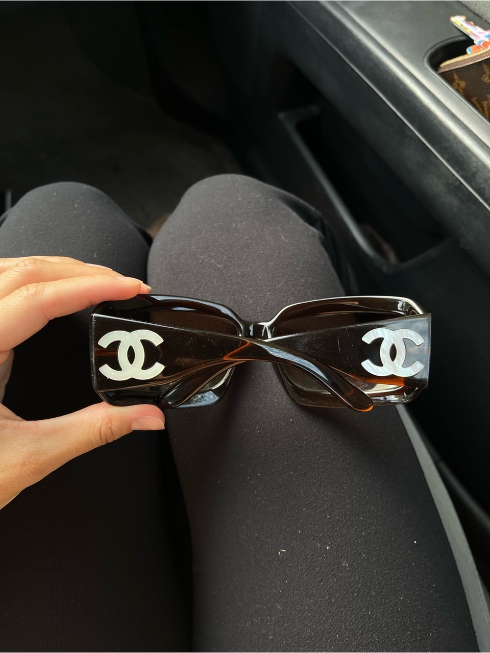 CHANEL Tortoiseshell Rectangular Logo Sunglasses